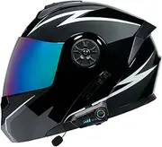 Bluetooth Modular Motorcycle Helmet,Double Visor Flip Up Front Motorcycle Helme,DOT/ECE Approved Moped Scooter Riding Road Modular Helmet for Adult Men Women