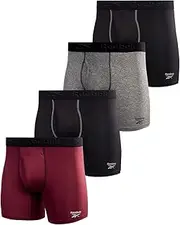 [Reebok] Men's Boxer Briefs - 4 Pack Soft Performance Boxers for Men with Fly Pouch - Quick Dry Active Mens Underwear Pack S-XL