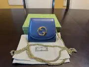 New Authentic Gucci Blondie GG Wallet On Chain Navy Crossbody Bag