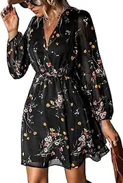 [CUPSHE] Women's Floral Print Chiffon A-Line Mini Dress Long Peasant Sleeves