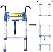 Blue Telescoping Ladder with Detachable Hooks， Long Foldable Aluminium Extension Ladder， Heavy Duty Loft Outdoor Telescopic Ladders (Size : 7m/23ft)
