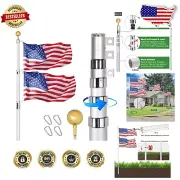 Premium Silver 30 FT Telescopic Flag Pole with Tangle-Free Clips - Easy Setup
