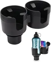 JINKEY Dual Cup Holder Expander for Car, 2 in 1 Multifunctional Large Car Cup Holder Expander Adapter with Adjustable Base, All Purpose Car Cup Holder for Bottles Cups Drinks Snack Organizer
