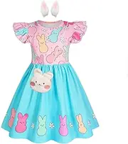 [JBin Rich] 3-7T Easter Girls Dress with Hair Clips & Bunny Bag-Sparkly Tutu Holiday Dress for Christmas,Birthday,Daily Wear