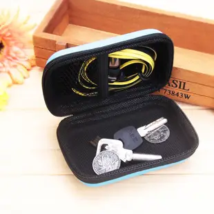 Blue Mini Zipper Hard Headphone Case,EVA Leather Earphone B