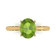 2 Oval shape Real Peridot Wedding Bridal Classic Promise Ring 14k Yellow Gold