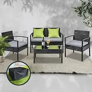 Gardeon Outdoor Lounge Setting Wicker Sofa Set Table and Chairs, Garden Furniture Patio Couch Deck Backyard Rattan, Cushion Witch Storage Covers Weather-Resistant Black Set of 4