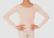 $35 Bloch Girls Pink Stretch Crew-Neck Long-Sleeve Ballet Leotard Size 6X-7