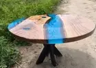 Round Blue Epoxy Coffee Top, Dining Table, Walnut Wood Epoxy Table (30 Inch)