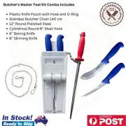 Butcher's Master Tool Kit Combo Knife Pouch 6" Knives 12" Polished Steel & Hook