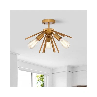 Warehouse of Tiffany 17 in. Amalia 3-Light Indoor Semi-Flush Mount Light with Li
