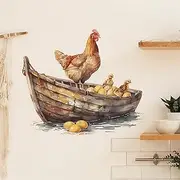 Hen Chicks Wall Stickers, sacinora Wooden Boat Chicken Eggs Wall Decals Removable Vinyl Peel and Stick for Farmhouse Kitchen Nursery Pantry Refrigerator Home Decorations