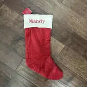 New Pottery Barn Classic Medium Red Ivory Velvet Christmas Stocking Mono Mandy