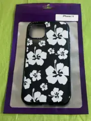iPhone 11 Case Black/White Floral Design- Silicone Bumper/Shockproof