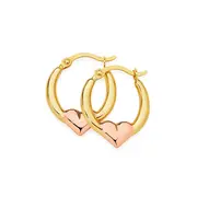 9ct Gold Two Tone 9mm Heart Creole Earrings