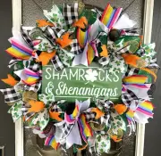 Shamrocks & Shenanigans St. Patricks Day Deco Mesh Front Door Wreath Home Decor