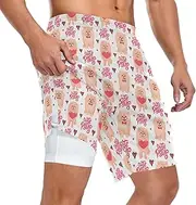 [ZZXXB] Pomeranian Dog Love Heart Athletic Shorts for Men with Pockets 2 in 1 Quick Dry Running Shorts S-3XL