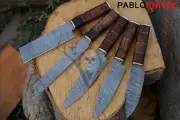 Set Of 5 PCS Handmade Damascus Steel Chef knife Rosewood Handle / Leather Bag