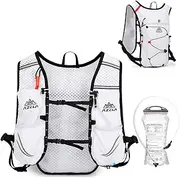 Azarxis Running Vest 10 L, Lightweight and Water-Repellent Trail Running Backpack, Reflective Hydration Backpack for Running, Camping, Hiking (White + 1.5 L Hydration Bladder, One Size)