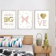 (Giclee) Pink Queen Love Nursery Wall Art Poster Good Night Quote Canvas Picture Nordic Baby Girl Bedroom Decor 15.7”x23.6”(40x60cm)3pcs Frameless