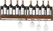 Floating Wine Rack with Glass Holder Wall Mounted Liquor Shelf for Home Bar Walnut Finish Mini Bar Cabinet for Dining Room or Kitchen