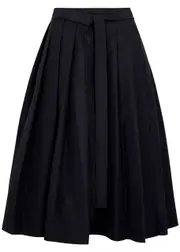 3.1 Phillip Lim Pleated Cotton-blend Poplin Midi Skirt - Nearly Black - 8 (UK12 / M) 8 (UK12 / M)