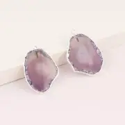 Attractive Natural Agate Slice Silver Plated DIY Single Bail Connector Pair