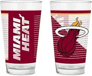 Rico Industries NBA Basketball Miami Heat 16 oz Pint Glasses with Digitally Printed Logo, Practical Set of 2 Classic Drinking Glasses, for Fans, Dishwasher Safe,