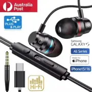 Wired Earphone Headphone Earbud Sports USB Type C For iPhone 15 16 Samsung 3.5mm