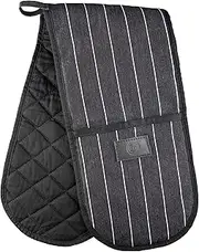 MasterChef Oven Gloves Heat Resistant, Double Oven Gloves Made from Cotton with Vegan PU Leather Logo & Hanging Loop, Attached Oven Mitts, Machine Washable, Heat Proof Pot Holders for the Kitchen