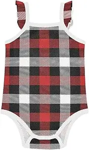 [FRODOTGV] Girl Baby Cotton Bodysuits Soft Comfort Christmas Buffalo Plaid Tartan Check Scotland Black Red Girl Summer Clothes for Infant 24M, Christmas Buffalo Plaid Tartan Check Scotland Black Red