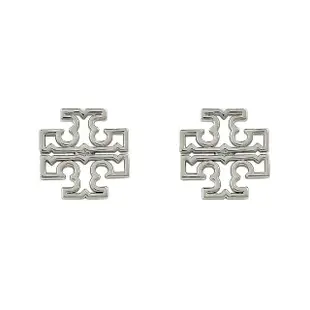 【TORY BURCH】TORY BURCH Britten 金屬鏤空雙T LOGO針式耳環(銀)