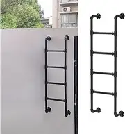 RV Bunk Bed Ladder Black, Basement Window Well Egress Ladder, Wall Mounted Wrought Iron Travel Trailer Bed Ladders, Metal Twin Bed Step Ladder for Loft Camper Climbing Ladders, Deck RV Apart