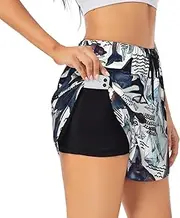 [WURTON] Killer Whale Print Exercise Gym Workout Shorts Women's Athletic Shorts Dual-Layered Yoga Running Shorts