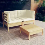 3 Piece Garden Lounge Set with Cream Cushions Pinewood vidaXL