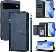 Compatible with Google Pixel 6 5G Case Cover,Compatible with Google Pixel 6 5G PU Leather Card Holder Wallet Flip Magnetic Closure Stand Blue