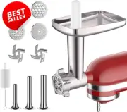 Metal Meat Grinder Attachment for KitchenAid Mixer w/ Plates & Sausage Stuffer