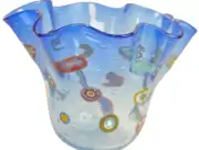 MURANO Art Glass Gambaro & Poggi Handkerchief Murrine Millefiori Blue Vase New