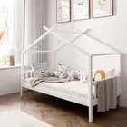 Oikiture Bed Frame Wooden Base Kids Single Timber House Beds White