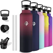 Grsta Stainless Steel Drinking Bottle, 1 Litre, Water Bottle with Straw, BPA-Free, Leak-Proof, Double-Walled Vacuum Insulated, Water Bottle for Yoga, Camping, Hiking, Gym