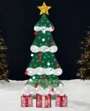 6ft Lighted 2D Christmas Tree Outdoor Decor w/ 170 LED Lights, 3 Gift Boxes