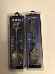 2 Alaska Watsons Spoons,one Pewter Finish One Pewter Spoon Made In USA