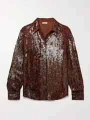 [Dries Van Noten] Dries Van Noten - Sequined Crepe Shirt - Brown - FR 40 FR 40 Brown