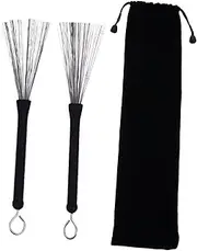 ERINGOGO 1 Pair Retractable Drum Brushes with Steel Wire Sticks and Comfortable Grip for Jazz Drums with Portable Storage Bag