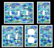 MOROCCAN PATTERN PRINT LIGHT SWITCH COVER PLATE BLUE SHADES HOME DECOR