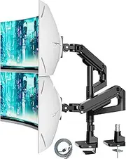 ARES WING Double Monitor Arm Suitable for Ultra Wide Curved Monitors up to 49 Inches, Adjustable Desk Installation with Vertical Gas Springs, USB Port, for Monitors Under 20 kg, Black