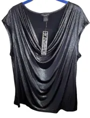 Susan Lawrence Black Sleeveless Blouse Tank Top Suit Sparkle Size 1X NWT