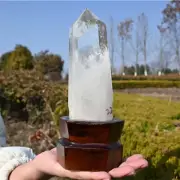 1.25LB Natural Clear Quartz Obelisk Tower Quartz Cystal Reiki Wand Point +Stand