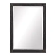 Rustic Black Silver Iron Wall Mirror, 35" Geometric Vanity Metal Minimalist