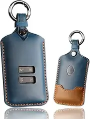 Ontto Leather Car Key Case fit for Renault Koleos Kadjar Talisman Captur Espace Clio Megane Key fob Cover Keyring Remote Key Holder Keychain Key shel lKey Protective Accessories Blue